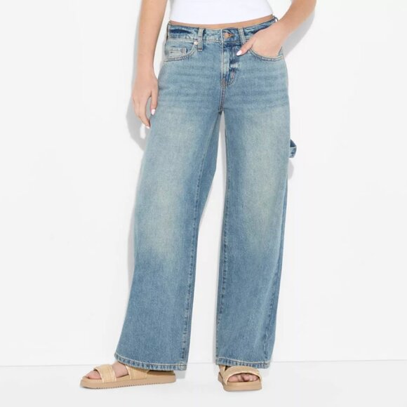 Wild Fable Women's Low-Rise Baggy Wide Jeans Size 0 Short Petite Y2K style NWT - Picture 1 of 11